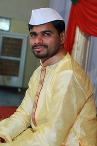 Portrait of young man in temple