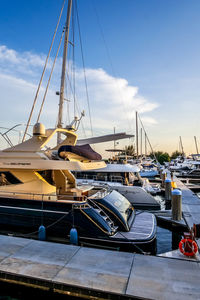 Boats moored at harbor