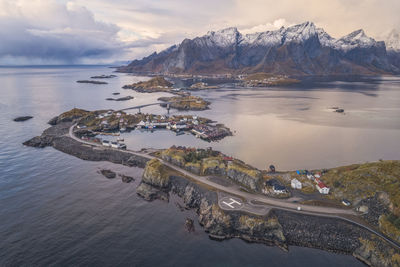 Reine village environment from an aerial point of view