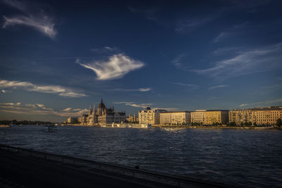 View of cityscape with river in background