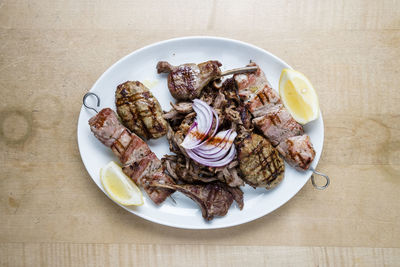 Directly above shot of breakfast served on table