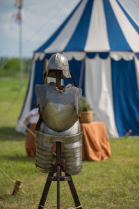 Rear view of tent on field