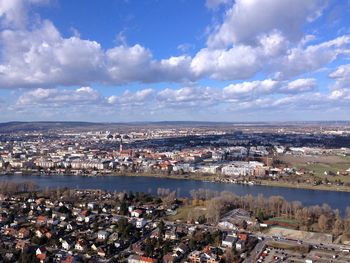 High angle view of townscape against sky