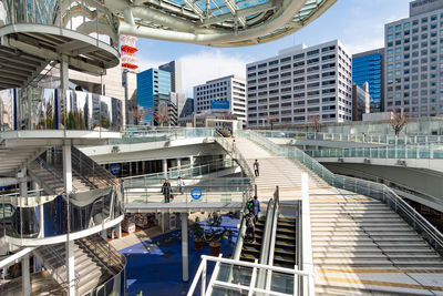 High angle view of modern buildings in city