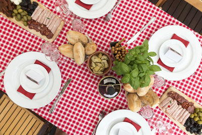 High angle view of food on table