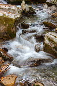 Stream flowing through rocks in forest