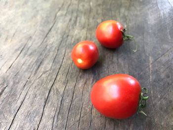 High angle view of tomatoes on table