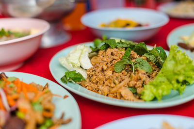 Close-up of meal served in plate