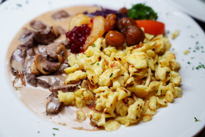 High angle view of breakfast served in plate