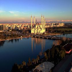 View of cityscape at sunset