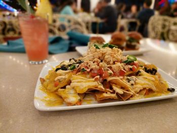 Close-up of food in plate on table