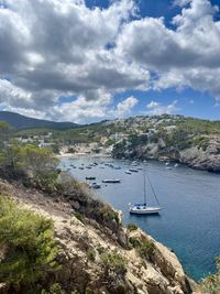 Sailboats in romantic bay