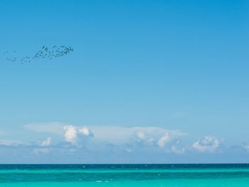 Scenic view of sea against blue sky