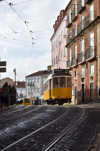 Train on street in city