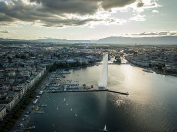 High angle view of city at waterfront