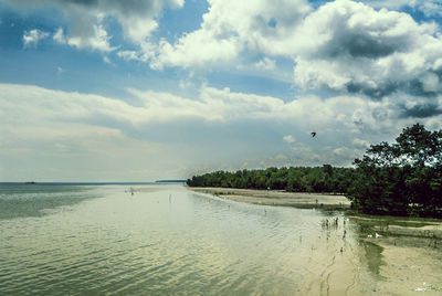 Scenic view of sea against cloudy sky