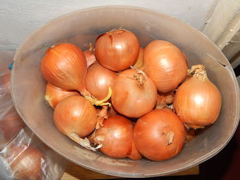 High angle view of eggs in basket