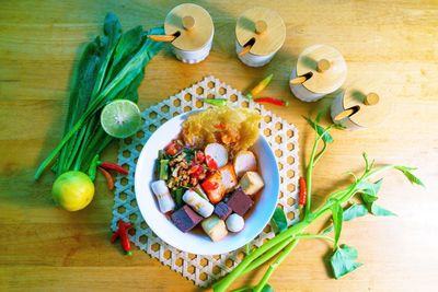 High angle view of food on table