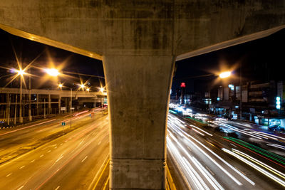 Light trails on road at night