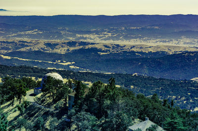 High angle view of tree mountains against sky