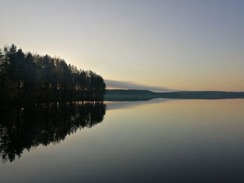 Scenic view of lake against sky at sunset