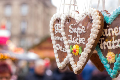 Close-up of heart shape made of cookies