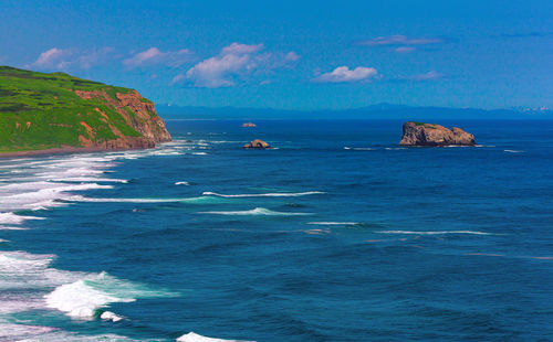 The coast of the pacific ocean on the kamchatka peninsula, russia.