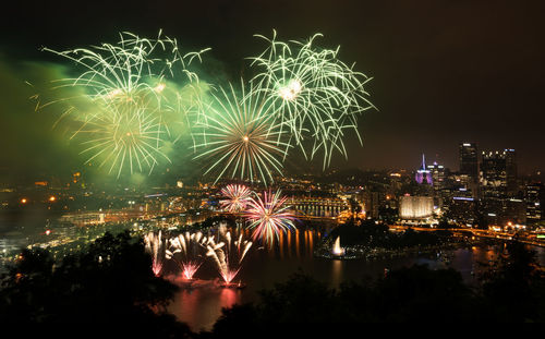 Firework display at night