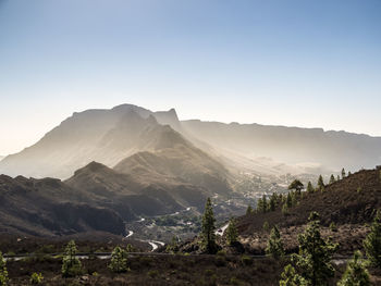 Scenic view of mountains against clear sky