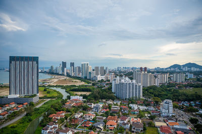 High angle view of townscape against sky