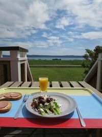 View of meal served on table against sky