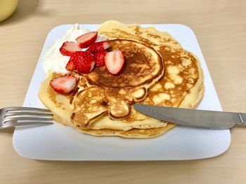 High angle view of breakfast in plate on table