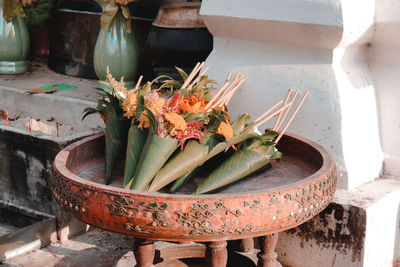 High angle view of potted plant on table