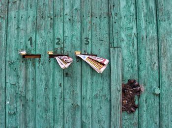 High angle view of wooden door