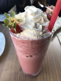 Close-up of ice cream on table