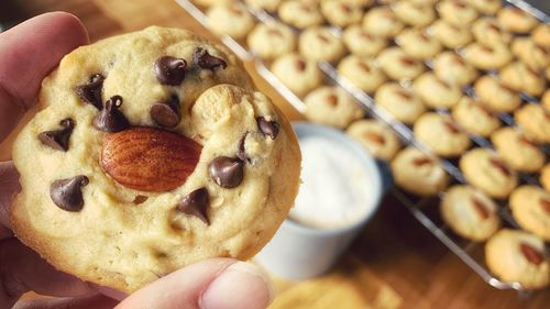 Close-up of hand holding cookies 