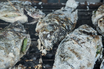 Close-up of meat on barbecue grill