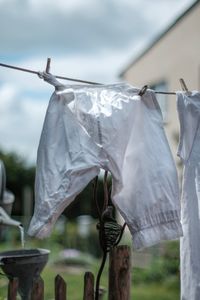 Close-up of clothes drying on clothesline