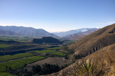 Scenic view of landscape and mountains against sky