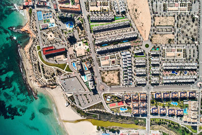 High angle view of buildings in city