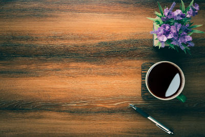 High angle view of coffee on table