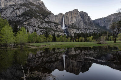 Scenic view of lake by mountain against sky