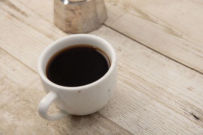 High angle view of coffee on table