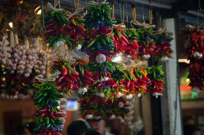 Multi colored flowers for sale at market stall