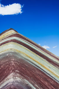 Low angle view of mountain against blue sky