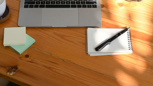 High angle view of objects on table