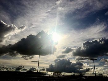 Low angle view of bright sun in sky