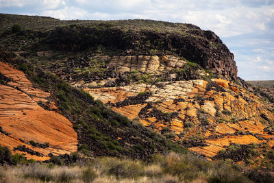 Rock formations on landscape against sky