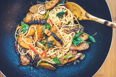 High angle view of food on table