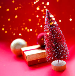 Close-up of christmas decorations on table